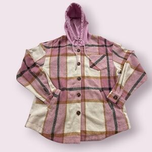 Halara Pink Plaid Button-Down Flannel/Shirt-Jacket SzM NWT Cotton Blend Womens